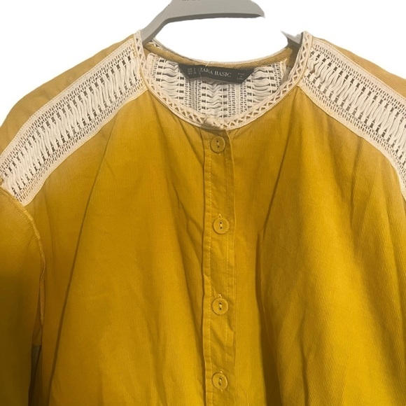 Zara Corduroy blouse small mustard yellow crochet button down - Picture 2 of 11